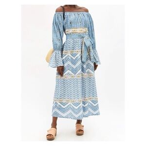 Anthropologie D’Ascoli Bell Sleeve Printed Midi Dress Size Large